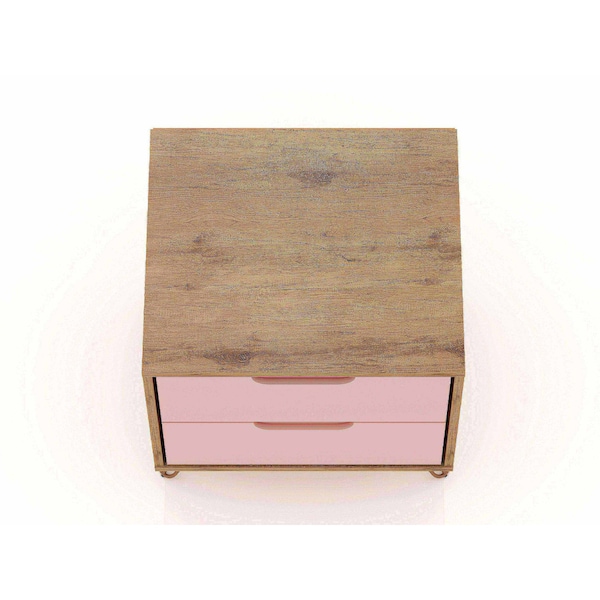 Manhattan Comfort Rockefeller Nightstand 2.0 in Nature and Rose Pink (Set of 2) - 2-102GMC6