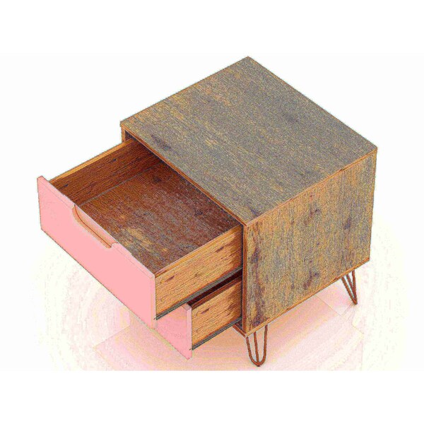 Manhattan Comfort Rockefeller Nightstand 2.0 in Nature and Rose Pink (Set of 2) - 2-102GMC6