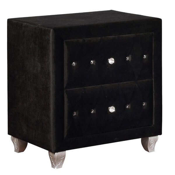 Benjara Fabric Upholstered Wooden Nightstand with Two Drawers - Black - BM215563