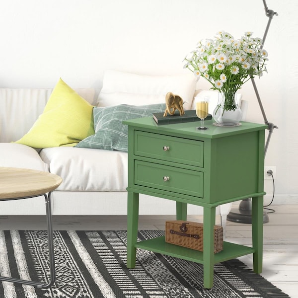 East West Furniture East West Furniture VL-12-ET Valencia Modern Wooden Nightstand with 2 Mid Century Wooden Drawers - Clover Green - VL-12-ET