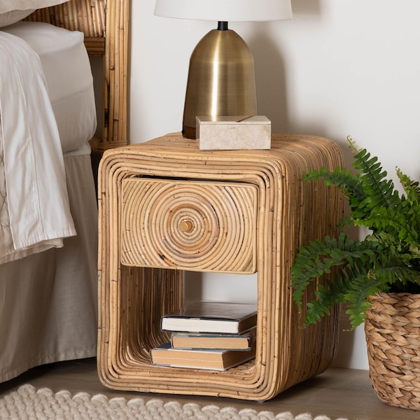 Bali & Pari Rosina Bohemian Natural Rattan 1-Drawer Nightstand - 244-13678-ZORO