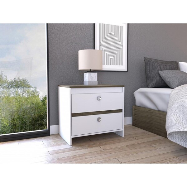 Homeroots Modern & Minimalist Board Nightstand, White & Dark Brown - 477905