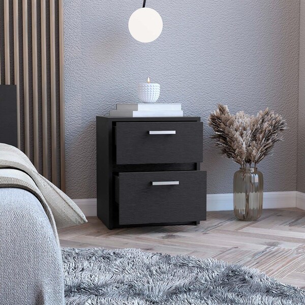 Tuhome Trivor 2 Drawers Nightstand, Metal Handles, Black - MLW8967