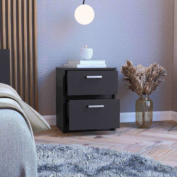 Tuhome Trivor 2 Drawers Nightstand, Metal Handles, Black - MLW8967