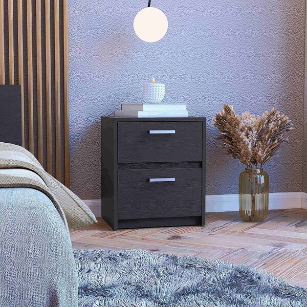 Tuhome Trivor 2 Drawers Nightstand, Metal Handles, Black - MLW8967