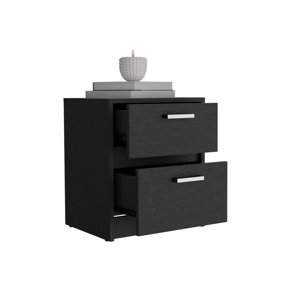 Tuhome Trivor 2 Drawers Nightstand, Metal Handles, Black - MLW8967