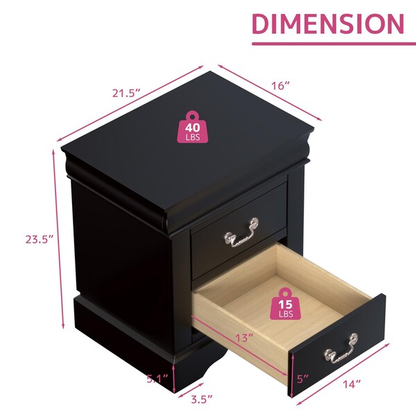 Acme Mid-Century Modern 2-Drawer Nightstand in Black - ER-021BK