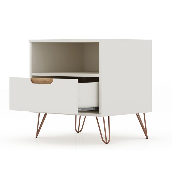 Manhattan Comfort Rockefeller Nightstand 1.0 in Off White and Nature (Set of 2) - 2-101GMC3