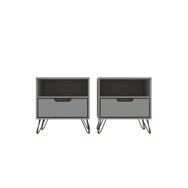 Manhattan Comfort Rockefeller Nightstand 1.0 in Off White and Nature (Set of 2) - 2-101GMC3