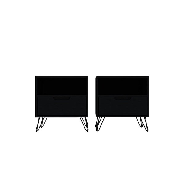 Designed To Furnish Rockefeller 1-Drawer Black Nightstand, 21.65 x 20.08 x 17.62 in., 2PK - DE2616463