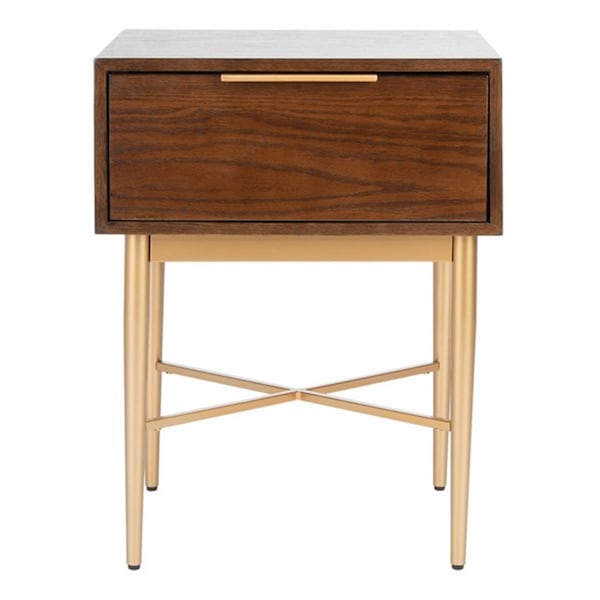 Safavieh Pierre 1 Drawer Walnut & Gold Nightstand - 25 x 19 x 17 in. - NST6400A