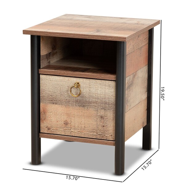 Baxton Studio Vaughan Modern and Contemporary Two-Tone Rustic Oak Brown and Black Finished Wood Nightstand - 186-11610-ZORO