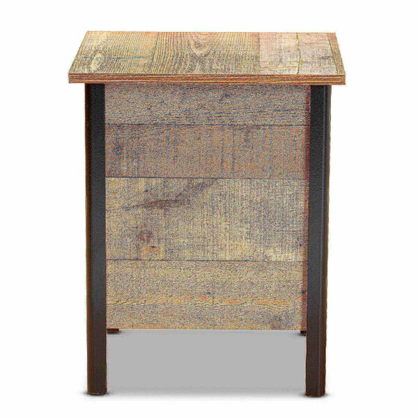 Baxton Studio Vaughan Modern and Contemporary Two-Tone Rustic Oak Brown and Black Finished Wood Nightstand - 186-11610-ZORO