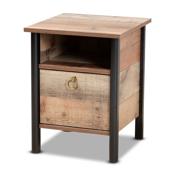Baxton Studio Vaughan Modern and Contemporary Two-Tone Rustic Oak Brown and Black Finished Wood Nightstand - 186-11610-ZORO