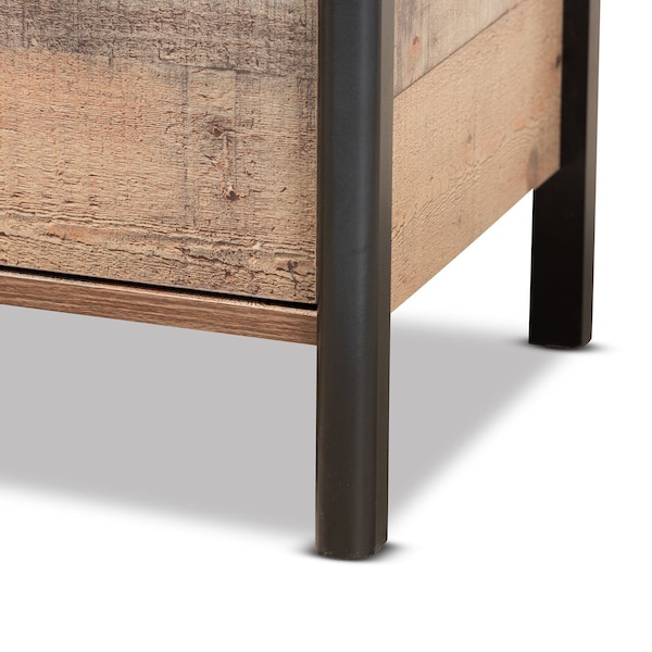 Baxton Studio Vaughan Modern and Contemporary Two-Tone Rustic Oak Brown and Black Finished Wood Nightstand - 186-11610-ZORO