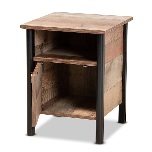 Baxton Studio Vaughan Modern and Contemporary Two-Tone Rustic Oak Brown and Black Finished Wood Nightstand - 186-11610-ZORO