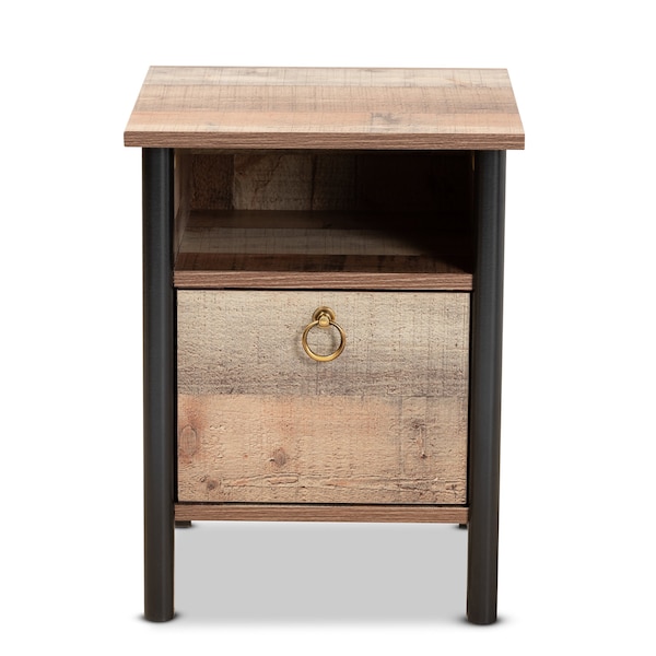 Baxton Studio Vaughan Modern and Contemporary Two-Tone Rustic Oak Brown and Black Finished Wood Nightstand - 186-11610-ZORO