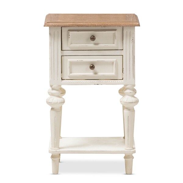 Baxton Studio Marquetterie Oak and White Finishing 2-Drawer and 1-Shelf Nightstand - 133-7192