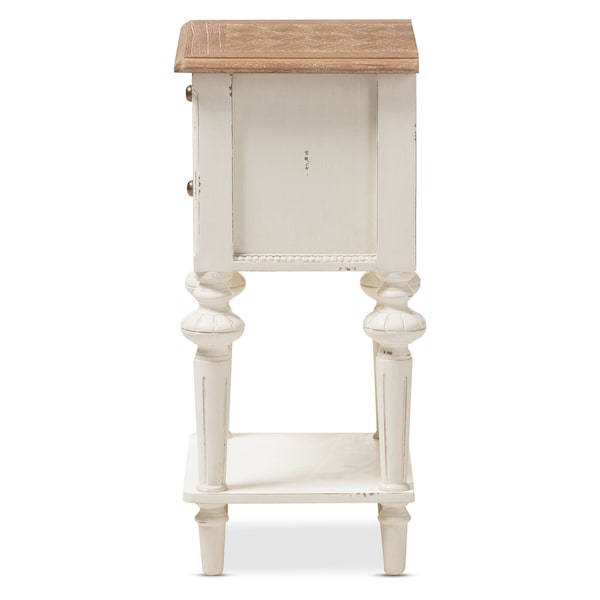 Baxton Studio Marquetterie Oak and White Finishing 2-Drawer and 1-Shelf Nightstand - 133-7192