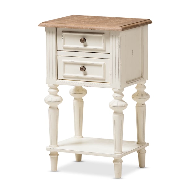 Baxton Studio Marquetterie Oak and White Finishing 2-Drawer and 1-Shelf Nightstand - 133-7192