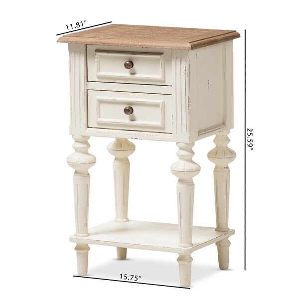 Baxton Studio Marquetterie Oak and White Finishing 2-Drawer and 1-Shelf Nightstand - 133-7192