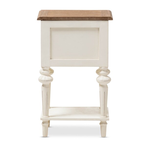Baxton Studio Marquetterie Oak and White Finishing 2-Drawer and 1-Shelf Nightstand - 133-7192