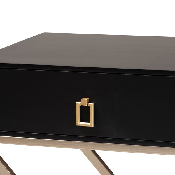 Baxton Studio Patricia Black Finished Wood and Brass-Tone Metal 1-Drawer Nightstand - 167-10708