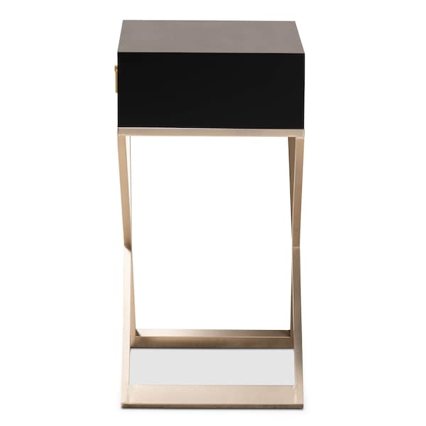 Baxton Studio Patricia Black Finished Wood and Brass-Tone Metal 1-Drawer Nightstand - 167-10708