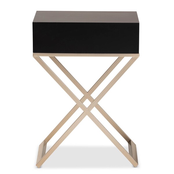 Baxton Studio Patricia Black Finished Wood and Brass-Tone Metal 1-Drawer Nightstand - 167-10708