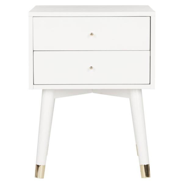 Safavieh 24 x 18 x 18 in. Lyla Mid Century Retro Gold Cap Night Stand, White & Gold - FOX6234B