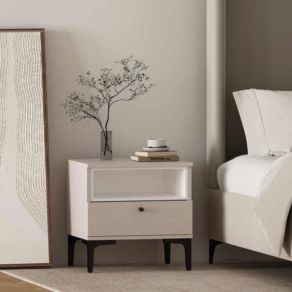 Manhattan Comfort Amara Nightstand in Pale Rose and White - NS006-PK