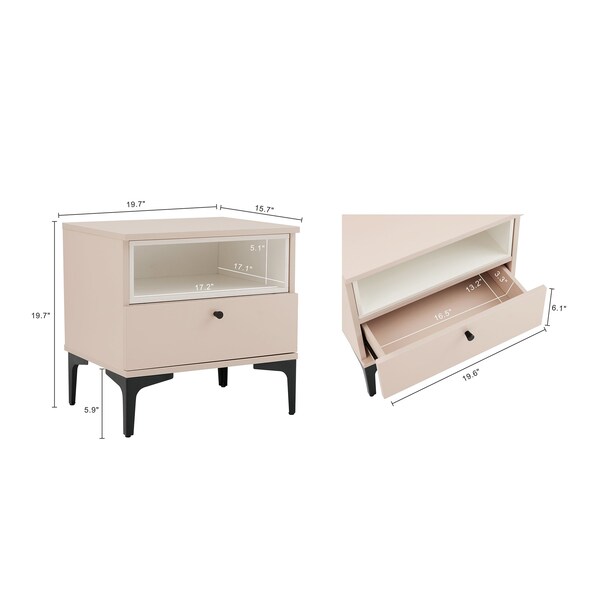 Manhattan Comfort Amara Nightstand in Pale Rose and White - NS006-PK