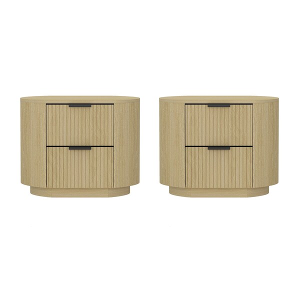Manhattan Comfort Olivia Nightstand in Natural Oak and Black - Set of 2 - 2-NS010-NO