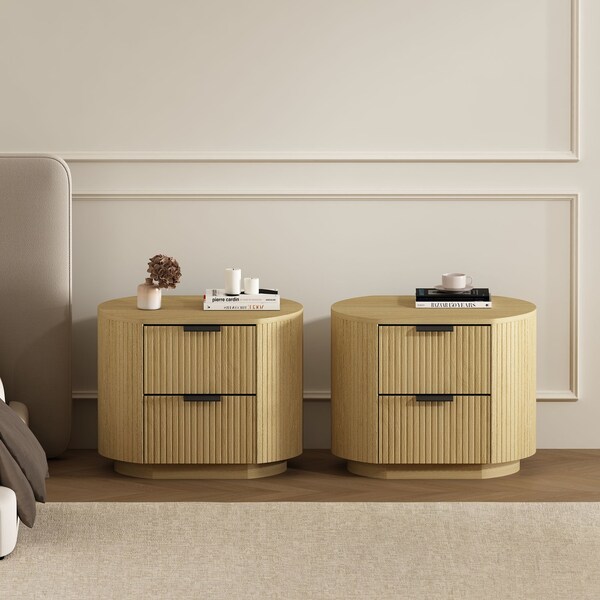 Manhattan Comfort Olivia Nightstand in Natural Oak and Black - Set of 2 - 2-NS010-NO