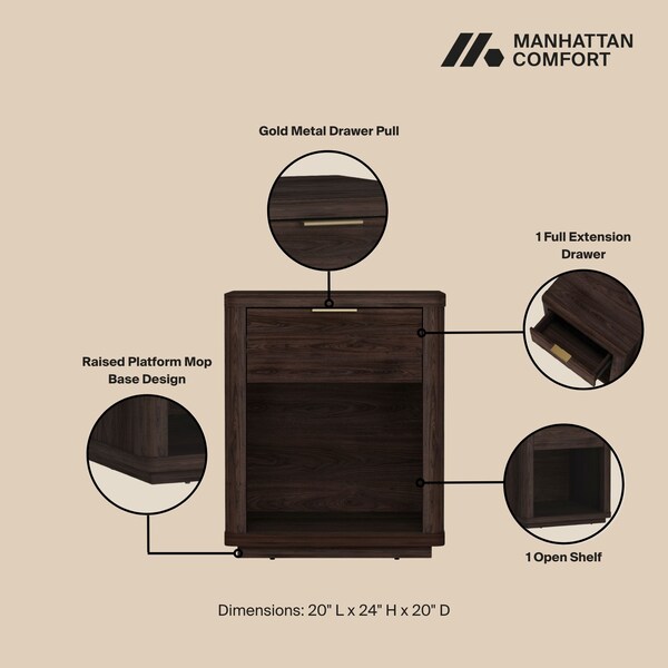 Manhattan Comfort Evelyn Nightstand in Brown - NS011-BR
