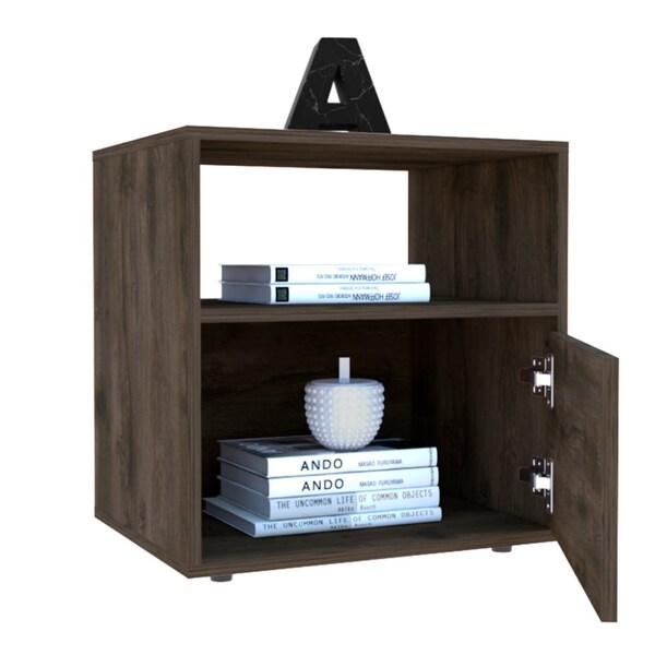 Tuhome Galanto Nightstand, One Open Shelf, One Cabinet, Dark Brown/Black - MBW7946