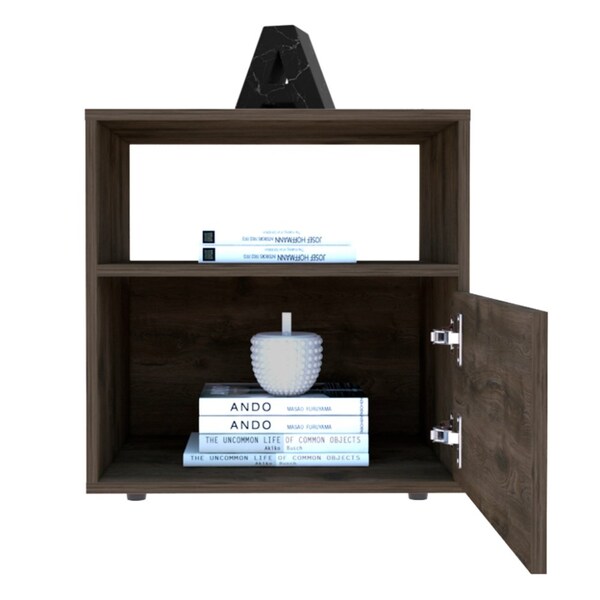 Tuhome Galanto Nightstand, One Open Shelf, One Cabinet, Dark Brown/Black - MBW7946