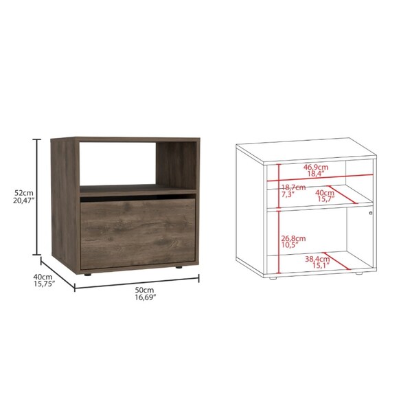 Tuhome Galanto Nightstand, One Open Shelf, One Cabinet, Dark Brown/Black - MBW7946