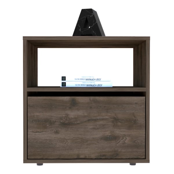 Tuhome Galanto Nightstand, One Open Shelf, One Cabinet, Dark Brown/Black - MBW7946