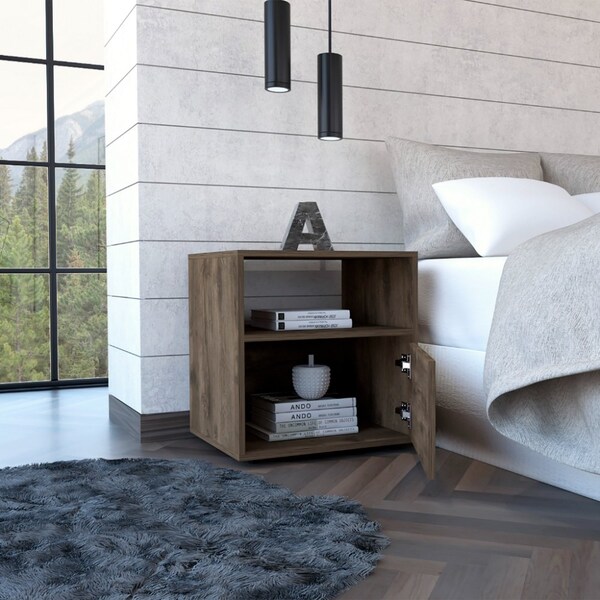 Tuhome Galanto Nightstand, One Open Shelf, One Cabinet, Dark Brown/Black - MBW7946