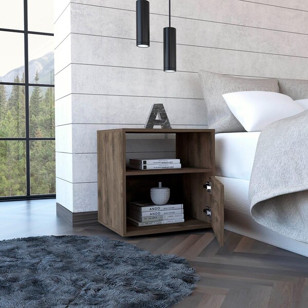Tuhome Galanto Nightstand, One Open Shelf, One Cabinet, Dark Brown/Black - MBW7946