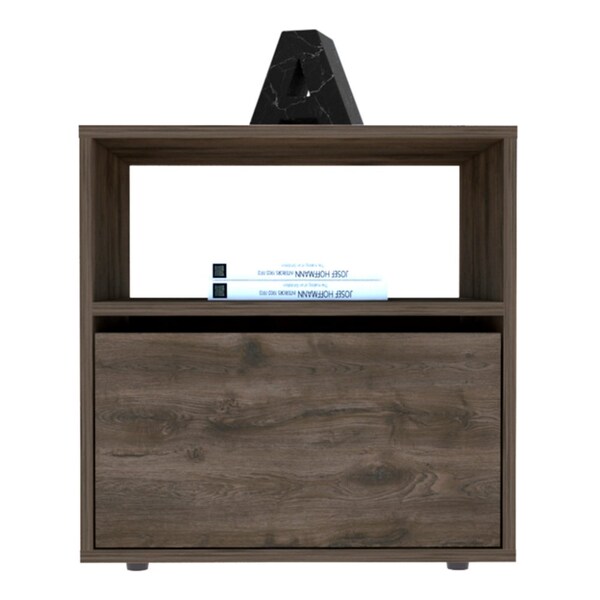 Tuhome Galanto Nightstand, One Open Shelf, One Cabinet, Dark Brown/Black - MBW7946
