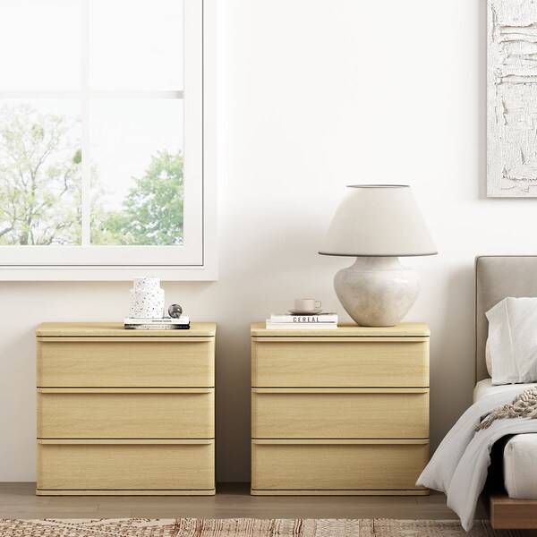 Manhattan Comfort Molly Nightstand in Natural Oak - Set of 2 - 2-NS008-NO