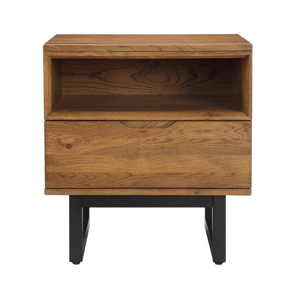 Armen Living Aldo 1 Drawer Nightstand in Brown Oak Wood with Black Metal Legs - LCAOLAROAK