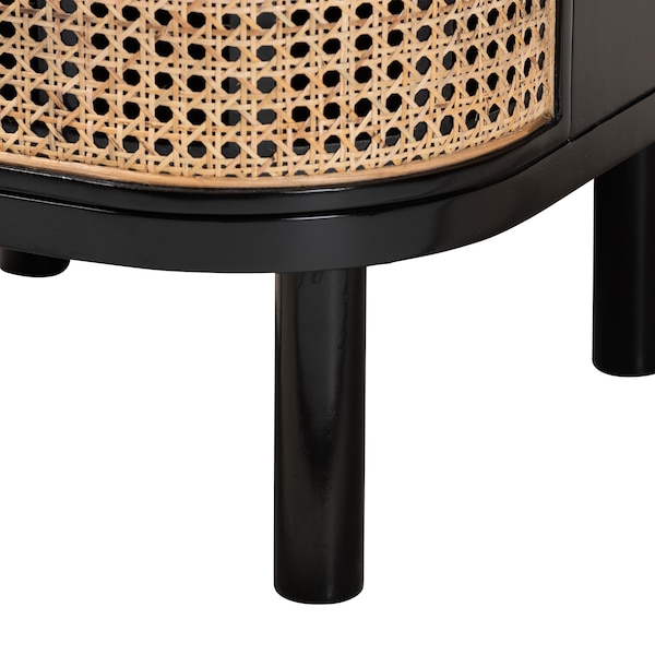 Baxton Studio Nabila Modern Bohemian Black Bayur Wood and Natural Rattan 3-Drawer End Table Nightstand - 227-12895-ZORO