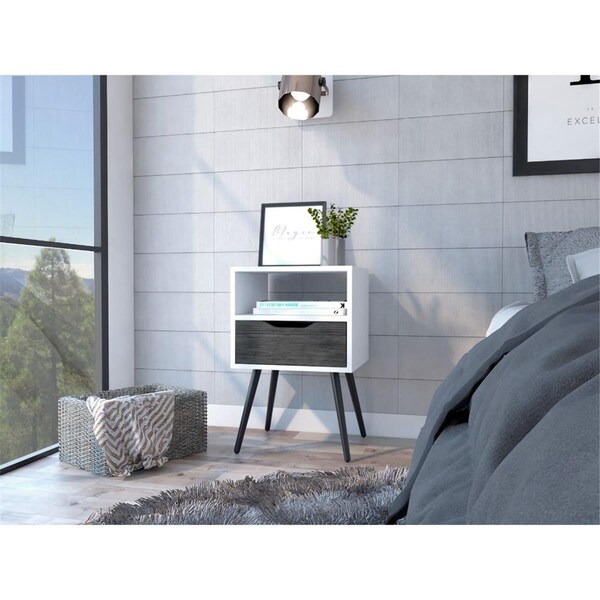 Homeroots Modern Bedroom Nightstand, Smokey Oak & White - 477924