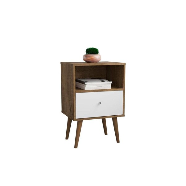 Designed To Furnish Liberty Mid-Century - Modern Nightstand 1.0 with 1 Cubby Space & 1 Drawer, Rustic Brown & White - DE2616403