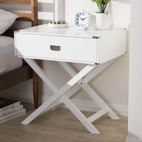 Baxton Studio Curtice Modern White 1-Drawer Wooden Bedside Table - 139-7629