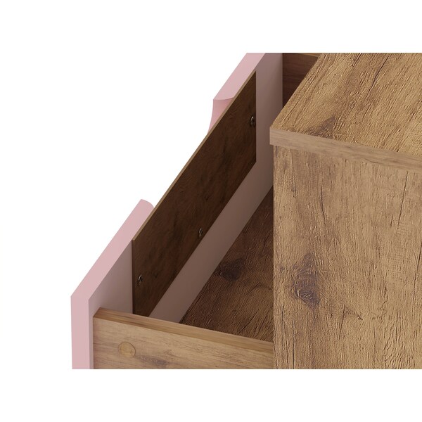 Manhattan Comfort Rockefeller 1.0 Nightstand, Nature and Rose Pink - 101GMC6