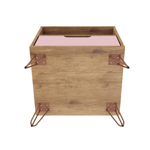 Manhattan Comfort Rockefeller 1.0 Nightstand, Nature and Rose Pink - 101GMC6
